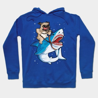 baby pug riding shark Hoodie